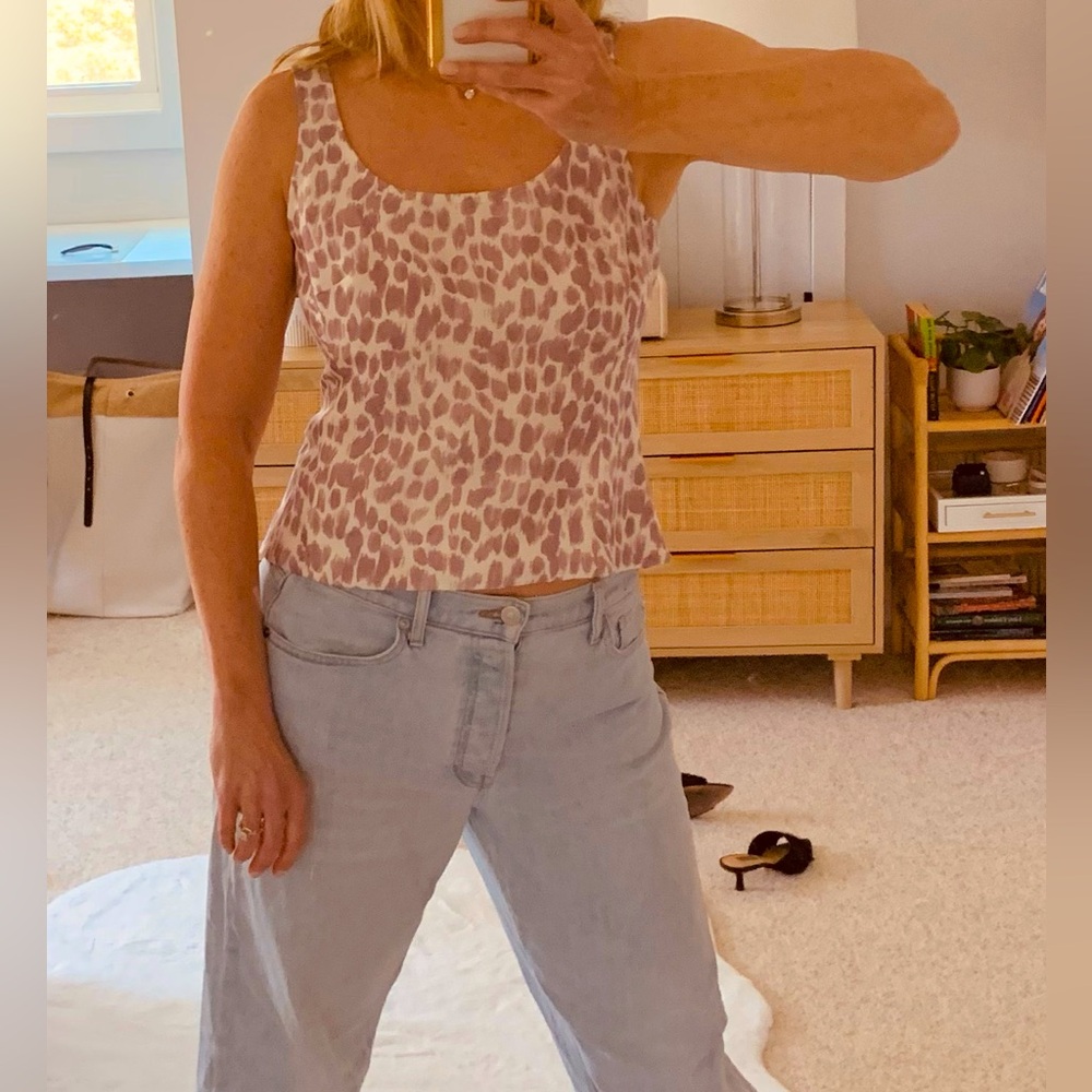 NWT J Crew linen giraffe print peplum top. Lavender and ivory. Size 4.
